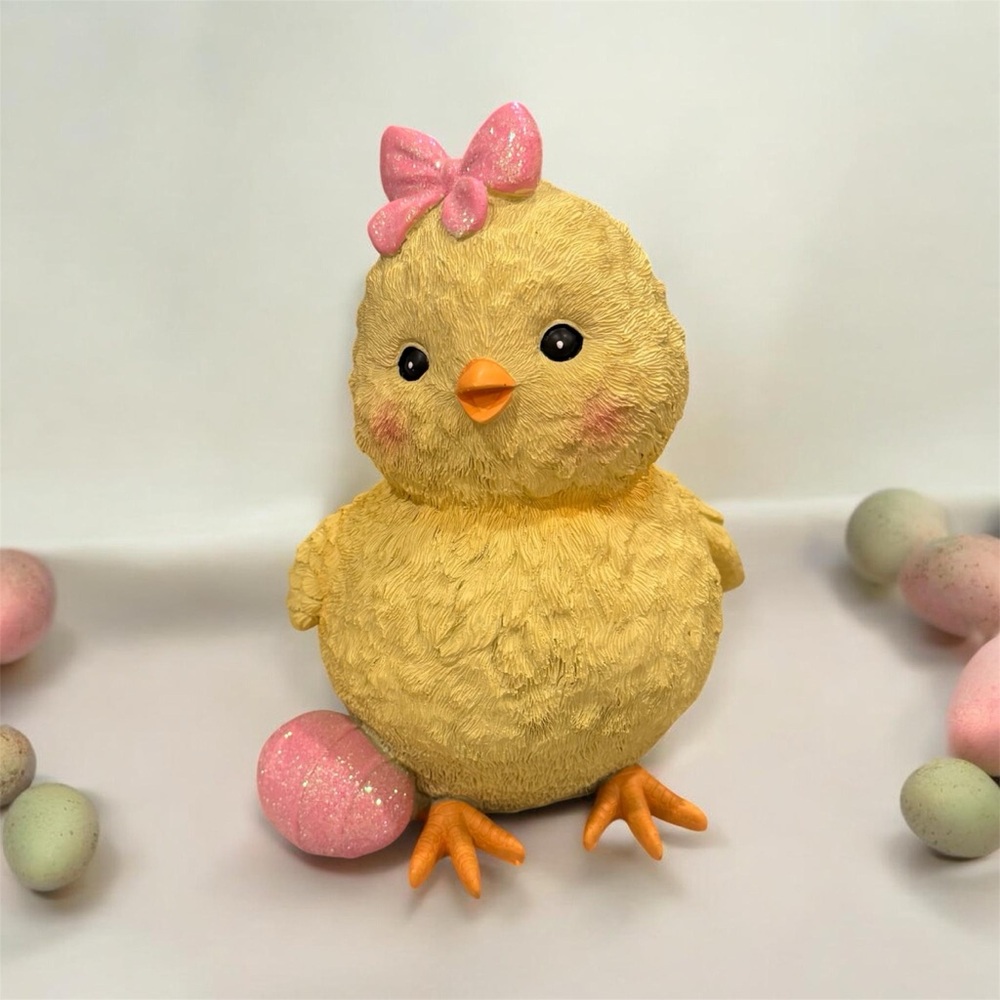 Charming Yellow Chick with Pink Bow Holiday Decor